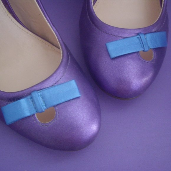 Shimmer Purple Heels 7.5 / 8 Blue Bow New in Box Modcloth Stiletto Amethyst - Picture 2 of 13